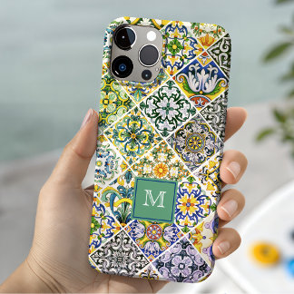 Elegante Siciliaanse mediterrane groene tegels iPhone 15 Case