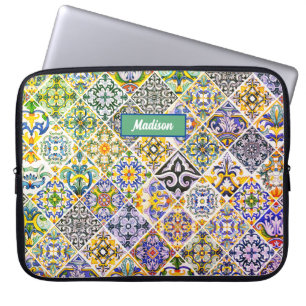 Elegante Siciliaanse mediterrane groene tegels Laptop Sleeve