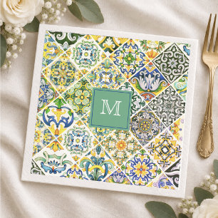 Elegante Siciliaanse mediterrane groene tegels Servet