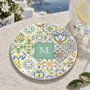 Elegante Siciliaanse mediterrane groene tegels Zandsteen Onderzetter