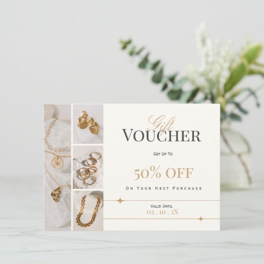 Elegante sieraden cadeaubon | Gold Discount Kaart (Staand voorkant)