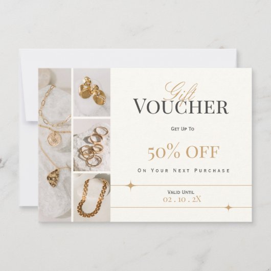 Elegante sieraden cadeaubon | Gold Discount Kaart (Voorkant)