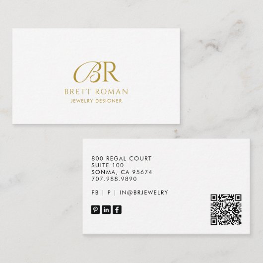 Elegante Sieraden Designer Goud Monogram Visitekaartje (Voorkant / Achterkant)