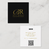 Elegante Sieraden Designer Goud Monogram Zwart Vierkante Visitekaartje (Voorkant / Achterkant)