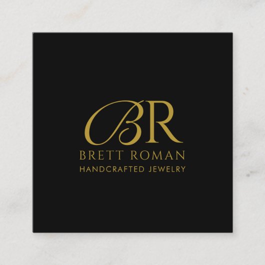 Elegante Sieraden Designer Goud Monogram Zwart Vierkante Visitekaartje (Voorkant)