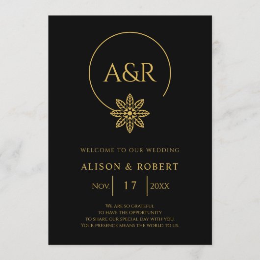 Elegante sieraden geïnspireerd lijst en bloemenbru programmakaart (Voorkant)