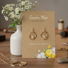 Elegante sieradenkaart voor oorbellen met bloemmot visitekaartje