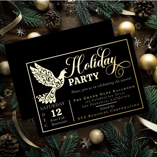 Elegante Sierduif Vakantiefeest Goud Folie Uitnodiging