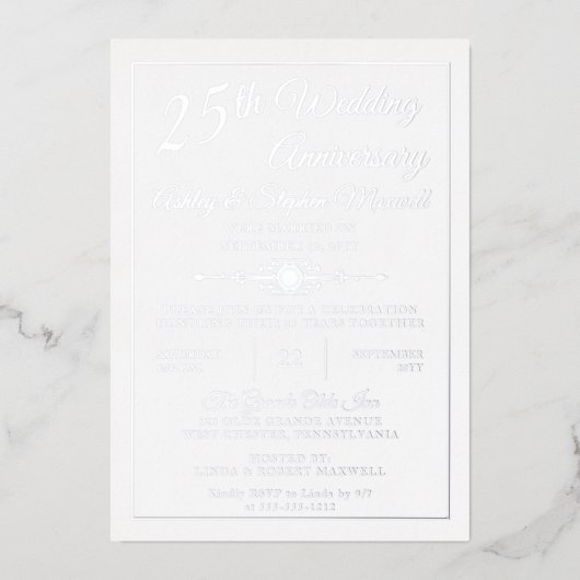 Elegante Sierlijke 25e Huwelijksjubileum Feest Fol Folie Uitnodiging (Voorkant)