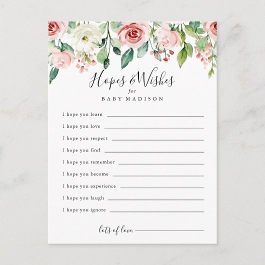 Elegante sierlijke Baby shower Hopes & Wishes Kaar Briefkaart (Voorkant)
