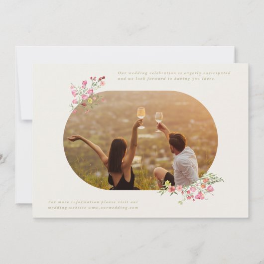 Elegante sierlijke bloemboog lente bruiloftsfoto save the date (Achterkant)