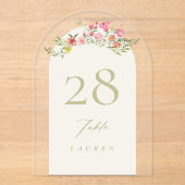 elegante sierlijke bloemen Acryl Boog Tafelnummers (Voorkant)