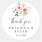 Elegante sierlijke bloemen dank u bruiloft gunst ronde sticker (Voorkant)