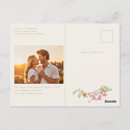 Elegante sierlijke bloemenboog lente bruiloft foto briefkaart (Achterkant)