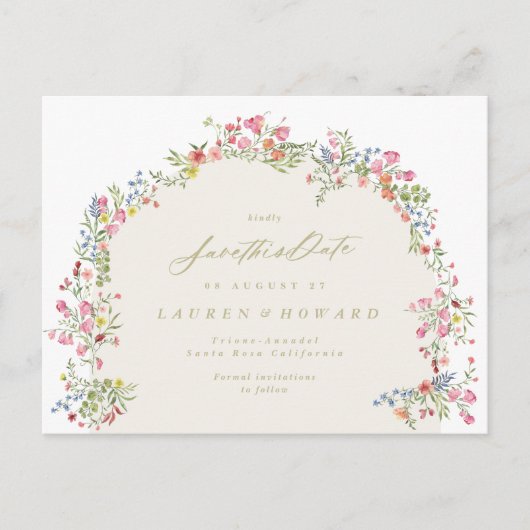 Elegante sierlijke bloemenboog lente bruiloft foto briefkaart (Voorkant)