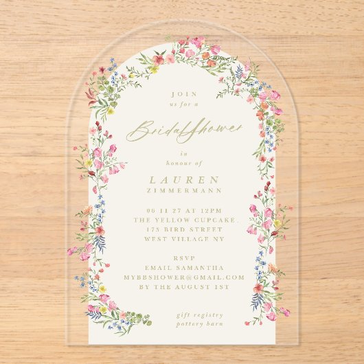 Elegante sierlijke bloemenboog voorjaar Vrijgezell Acryl Uitnodigingen (Voorkant)