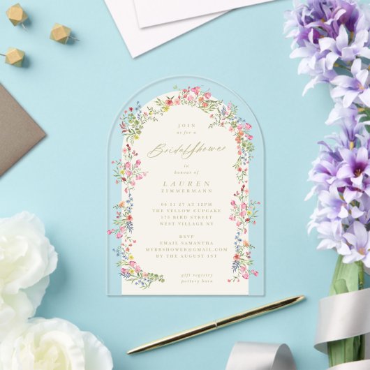 Elegante sierlijke bloemenboog voorjaar Vrijgezell Acryl Uitnodigingen (Insitu (Huwelijk))