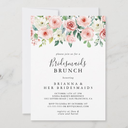 Elegante sierlijke bloemenbruidsmeisjes brunch dou kaart (Voorkant)