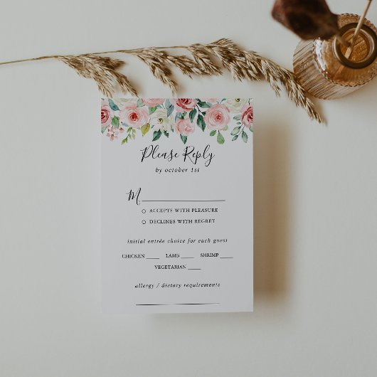Elegante sierlijke bloemenbruiloft Menu Keuze RSVP