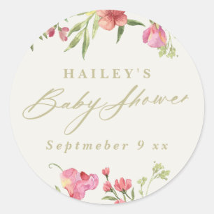Elegante sierlijke bloemenlente bruiloft Baby show Ronde Sticker