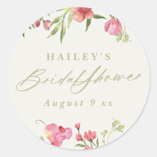 Elegante sierlijke bloemenlente bruiloft Vrijgezel Ronde Sticker (Voorkant)