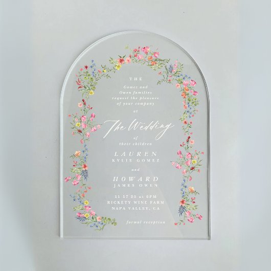 Elegante sierlijke bloemenzomer boog bruiloft acryl uitnodigingen