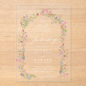 Elegante sierlijke bloemenzomer boog bruiloft acryl uitnodigingen (Voorkant)