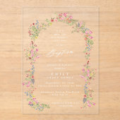 Elegante sierlijke bloemenzomer boog doop acryl uitnodigingen (Voorkant)