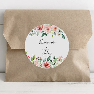 Elegante sierlijke bloemrijke bruiloft envelop afd ronde sticker