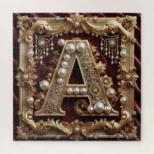 Elegante Sierlijke Gouden Letter A Versierd Met Pa Legpuzzel
