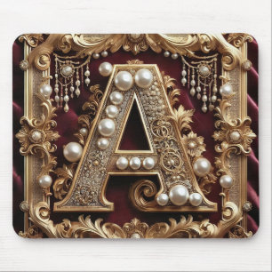 Elegante Sierlijke Gouden Letter A Versierd Met Pa Muismat