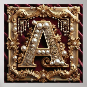 Elegante Sierlijke Gouden Letter A Versierd Met Pa Poster