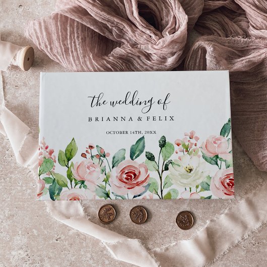 Elegante sierlijke herfst bloemenbruiloft gastenboek