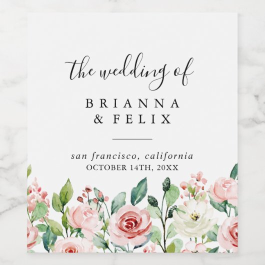 Elegante sierlijke herfst bloemenbruiloft wijn lab wijn etiket (Enkel label)