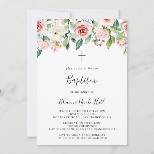 Elegante sierlijke herfst bloemendoop kaart (Voorkant)