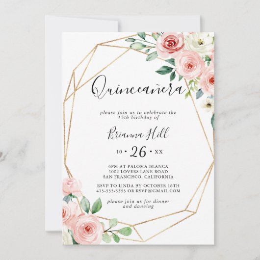 Elegante sierlijke herfst bloemenquinceañera kaart (Voorkant)