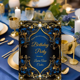 Elegante Sierlijke Koninklijk Blauwe Gouden Parel  Kaart
