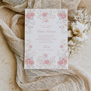 Elegante Sierlijke Roze Rozen Doop Kaart