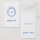 Elegante sierlijke Rozen Crest Blue Monogram Visitekaartje (Voorkant / Achterkant)