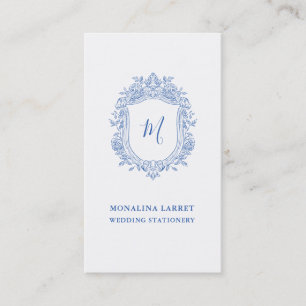 Elegante sierlijke Rozen Crest Blue Monogram Visitekaartje