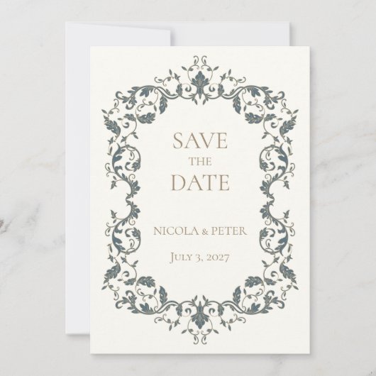 Elegante Sierlijke Scroll Ontwerp Bewaar de Datum (Voorkant)