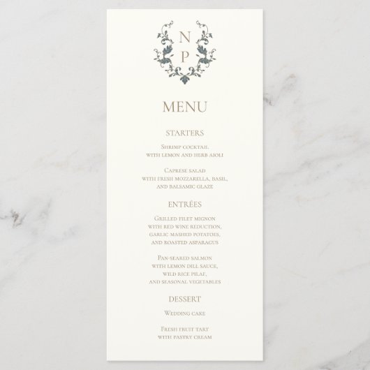 Elegante Sierlijke Trouwmenu Kaart (Voorkant)