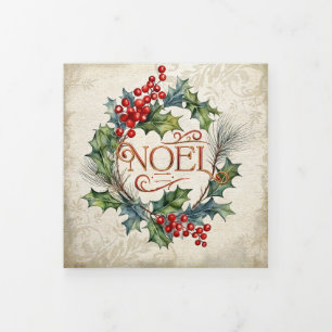 Elegante sierlijke vintage stijl Noel bloem Drieluik Wenskaart