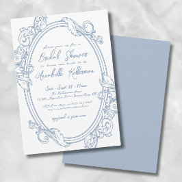 Elegante Sierlijke Vintage Stofblauwe Bruidsdouche Kaart