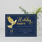 Elegante Sierlijke Vredesduif Vakantiefeest Goud Folie Uitnodiging (Staand Voorkant)