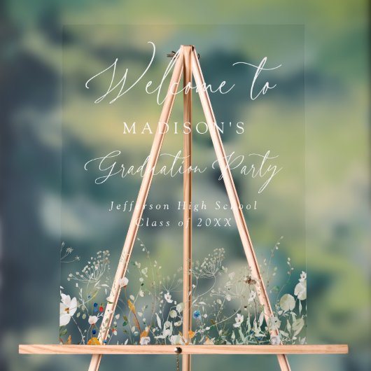 Elegante sierlijke Wildflower Afstuderen Welkomstb Acryl Bord (Neutraal)