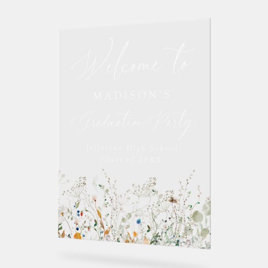 Elegante sierlijke Wildflower Afstuderen Welkomstb Acryl Bord (Hoek)