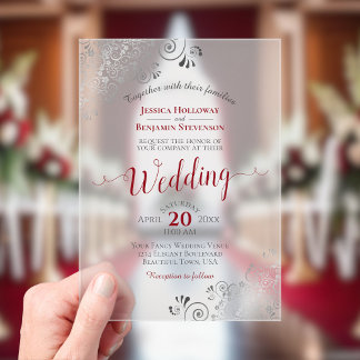 Elegante Sierlijke Zilveren Huwelijksuitnodiging m Acryl Uitnodigingen