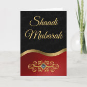 Elegante sierlijke zwarte en rode Shaadi Mubarak Kaart (Voorkant)