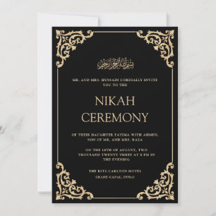 Elegante Sierlijke Zwarte Gouden Nikah Trouwceremo Kaart